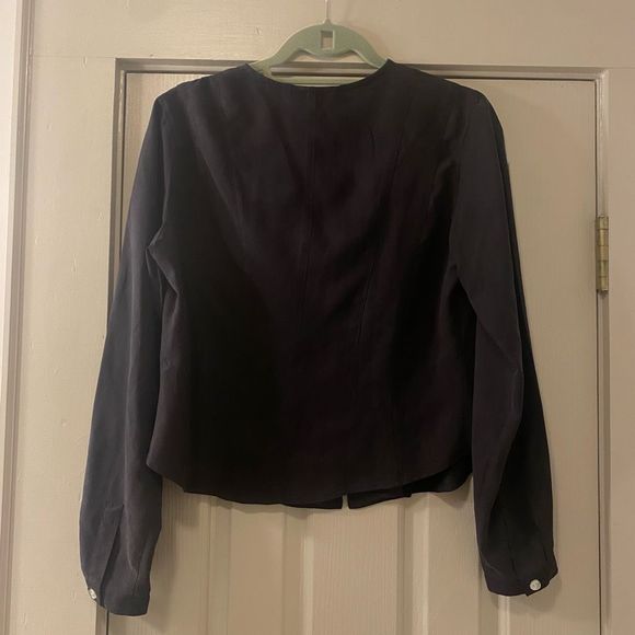 Annie Alexander Black 100% Silk Mother of Pearl Button Blouse, Size Medium - Picture 2 of 7